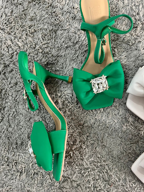 Bowknot Stone Embellished Buckle Heel
